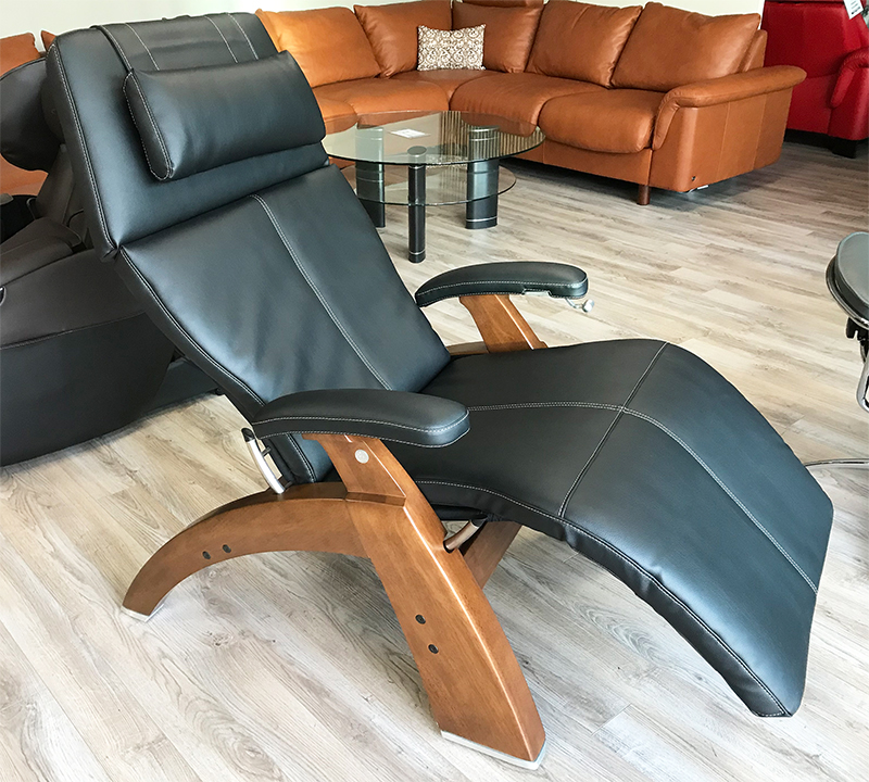 Black Top Grain Leather with a Walnut Wood Base Series 2 Classic PC-420 Manual Perfect Chair Zero Gravity Power Recliner by Human Touch