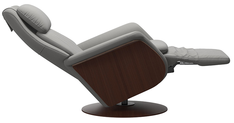 Stressless Sam Wood Paloma Silver Grey Leather Swivel  Power Recliner Chair by Ekornes