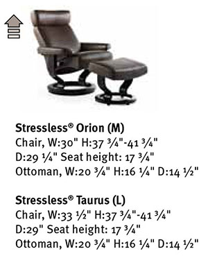 Stressless Mayfair Recliner Chair and Ottoman Size Dimensions