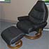 Stressless Voyager Paloma Black Leather Recliner Chair and Ottoman