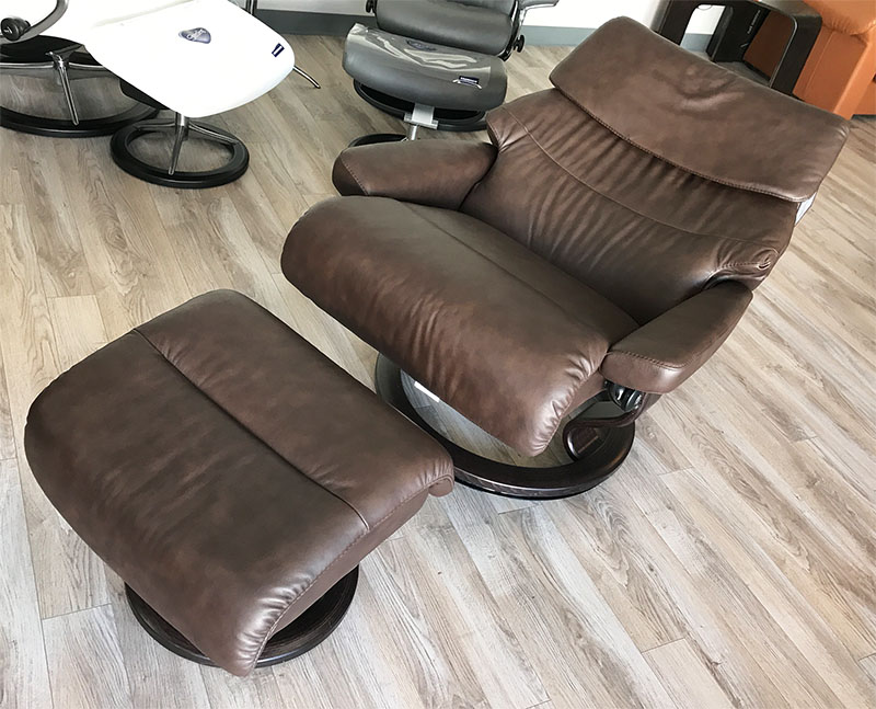 Stressless Recliner Chair Capri Paloma Chocolate Leather and Ottoman by Ekornes