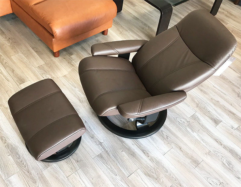 Stressless Consul Recliner Chair and Ottoman Batick Brown Leather by Ekornes