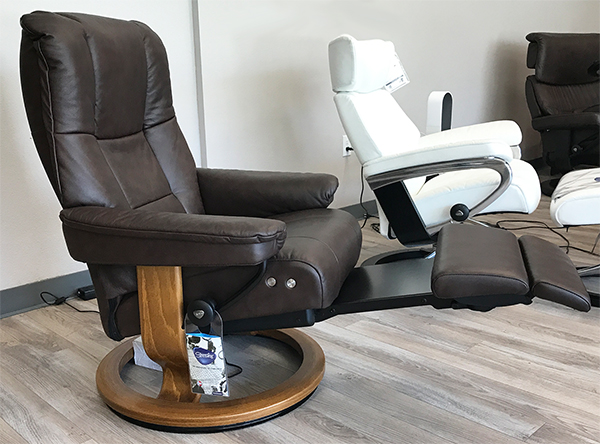 Stressless Mayfair Leg Comfort Power Footrest Paloma Sand Leather Recliner Chair by Ekornes