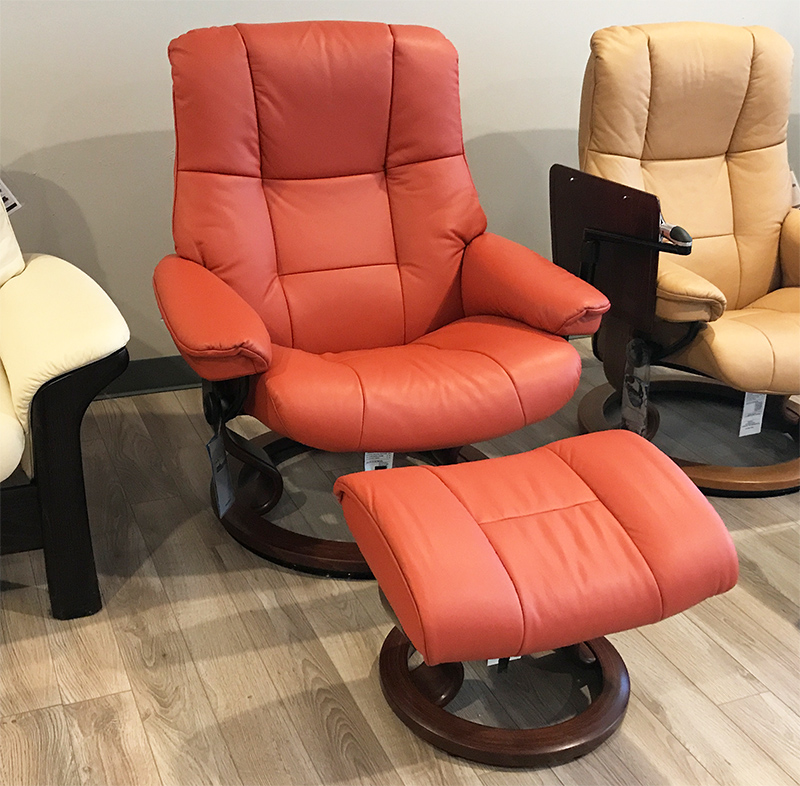 Stressless Mayfair Paloma Henna Leather Recliner Chair and Ottoman by Ekornes