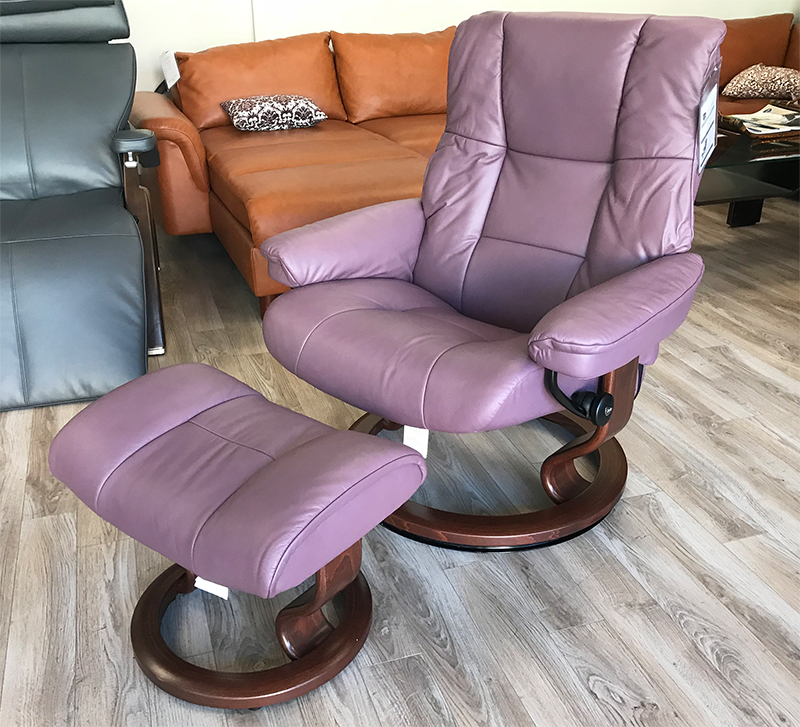 Stressless Mayfair Paloma Purple Plum Leather Recliner Chair and Ottoman by Ekornes