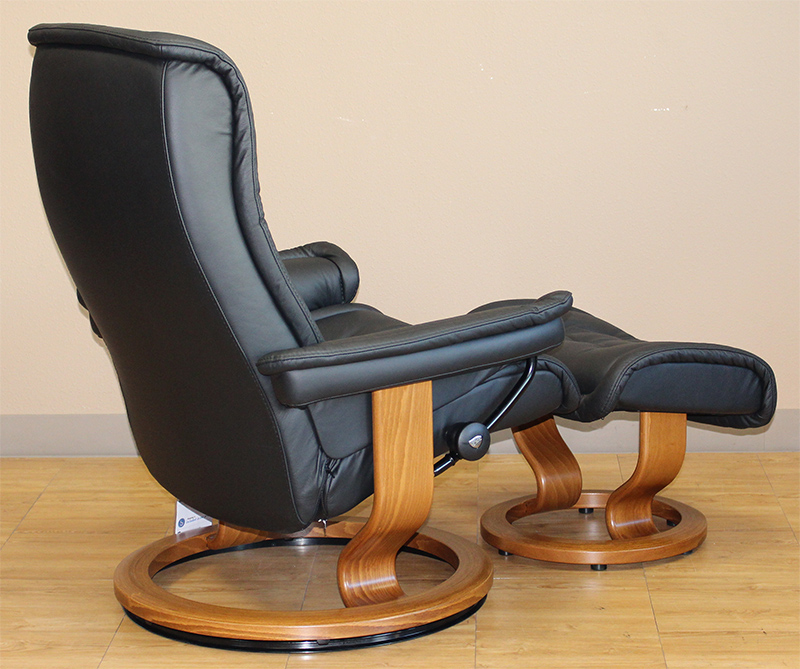 Stressless Royal Recliner Chair and Ottoman in Paloma Black Leather by Ekornes