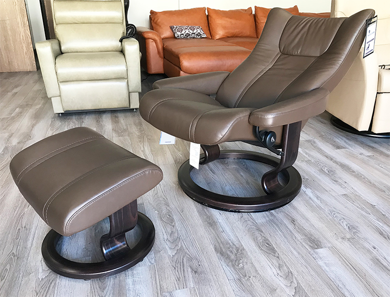 Stressless Wing Recliner Chair and Ottoman in Paloma Chestnut Leather