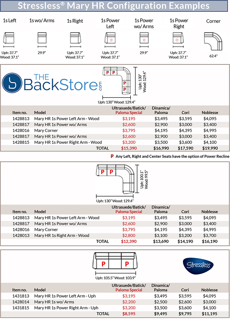 Stressless Mary HR Power Electric Sofa Loveseat Chair Sectional Configurations
