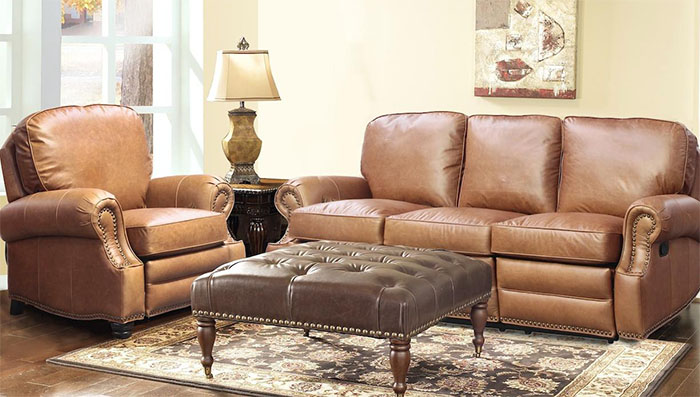 Barcalounger Longhorn II Sofa LoveSeat Chaps Saddle Top Grain Leather