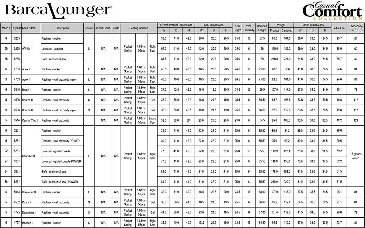 Barcalounger Casual Comfort Collection Chair Dimensions