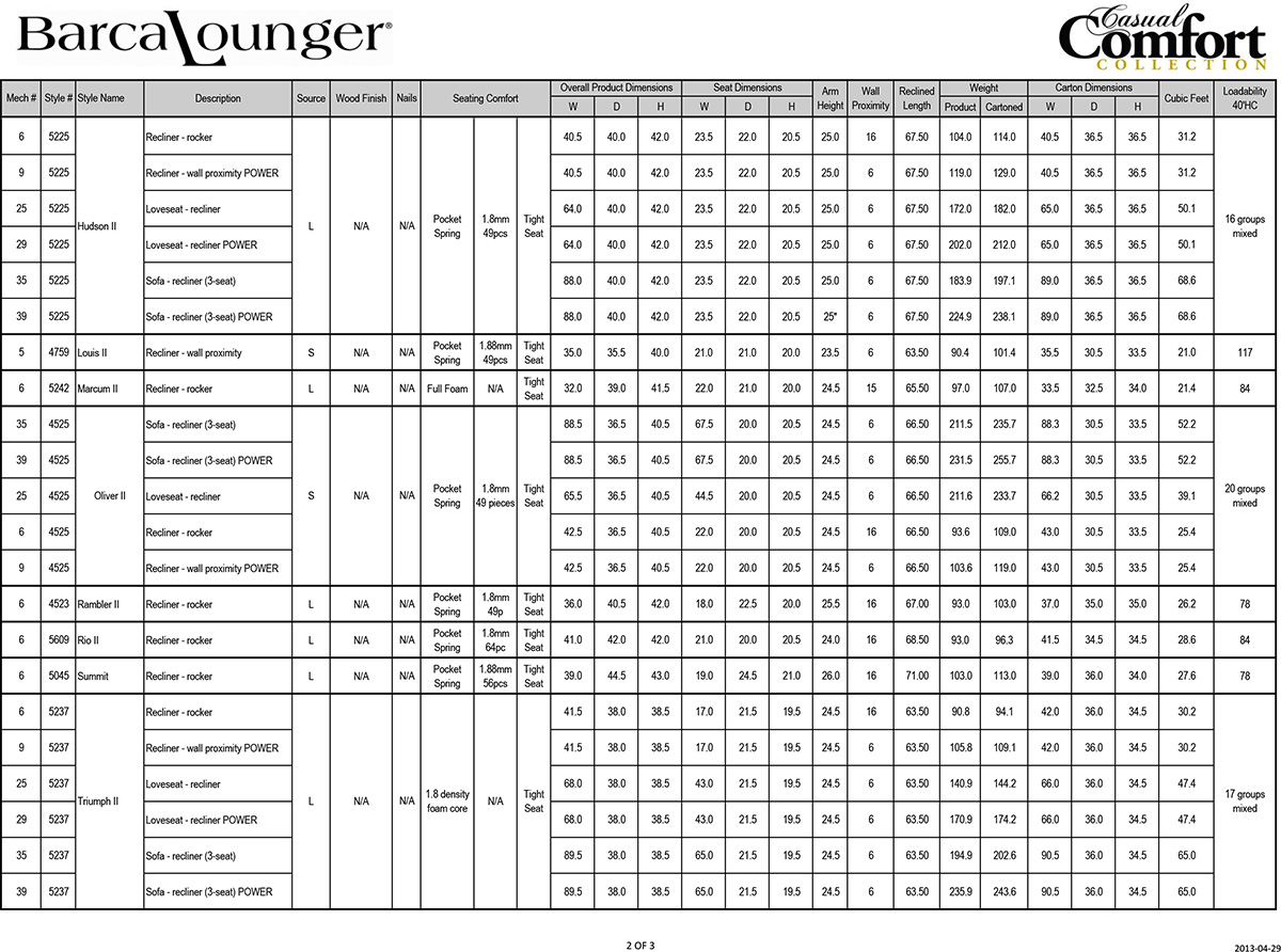 Barcalounger Casual Comfort Collection Recliner Dimensions