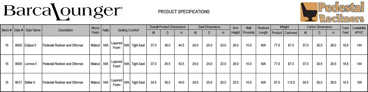 Barcalounger Pedestal Recliner Chair Dimensions